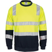 HIVIS 2 tone, crew-neck fleecy sweat shirt with shoulders, double hoop body and arms CSR R/Tape.